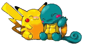 This picture is about the real friendship of Pikachu and Squirtle.  Aren't they cute?